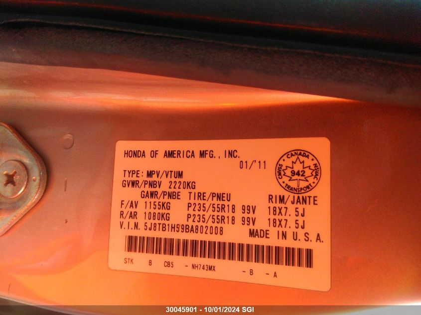 5J8TB1H59BA802008 2011 Acura Rdx Technology