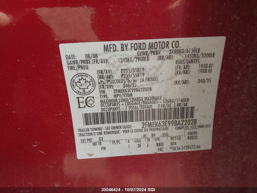 2FMEK63C99BA22028 2009 Ford Flex Limited