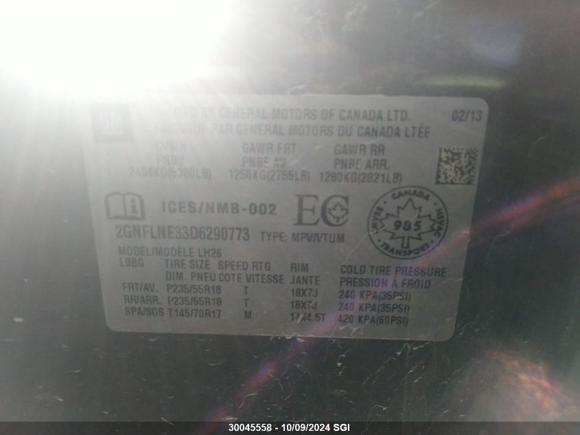 2GNFLNE33D6290773 2013 Chevrolet Equinox Lt