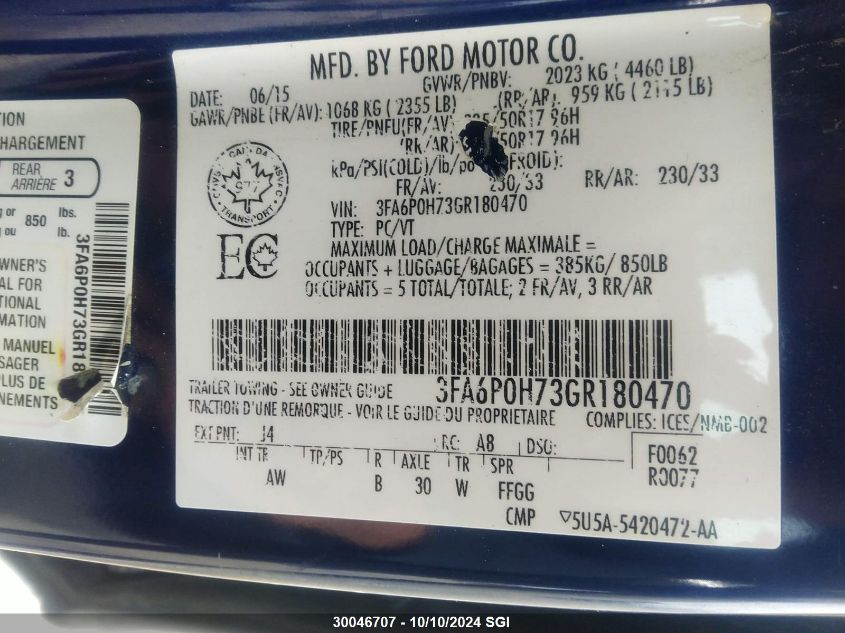 3FA6P0H73GR180470 2016 Ford Fusion Se