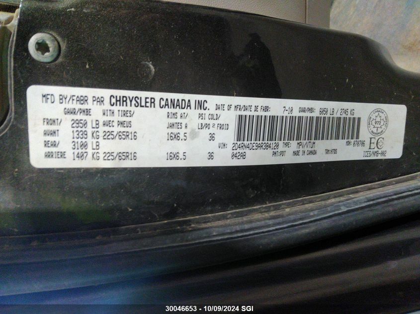 2010 Dodge Grand Caravan Se VIN: 2D4RN4DE9AR384120 Lot: 30046653