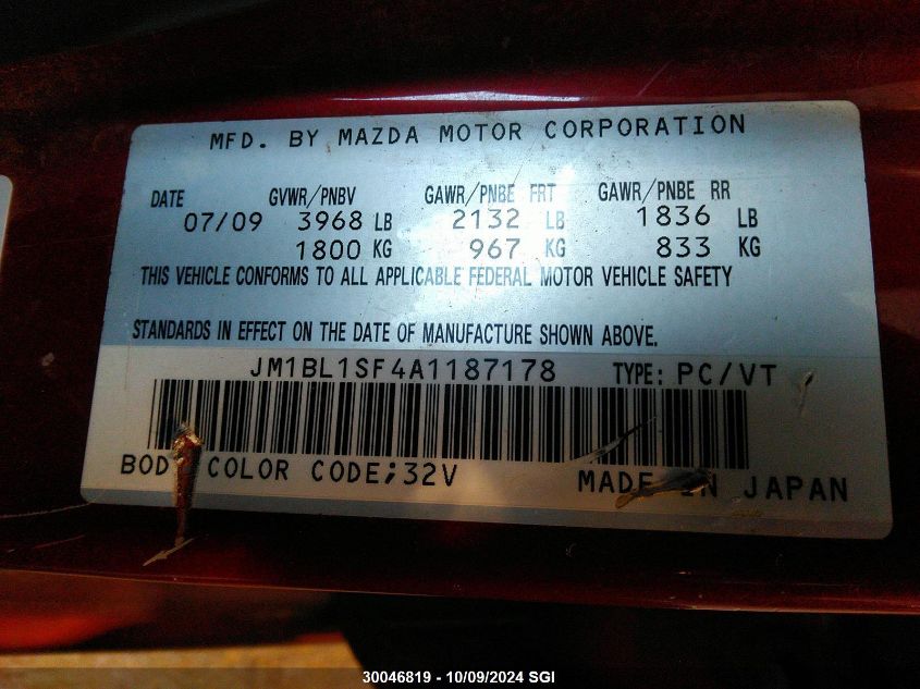 2010 Mazda 3 I VIN: JM1BL1SF4A1187178 Lot: 30046819