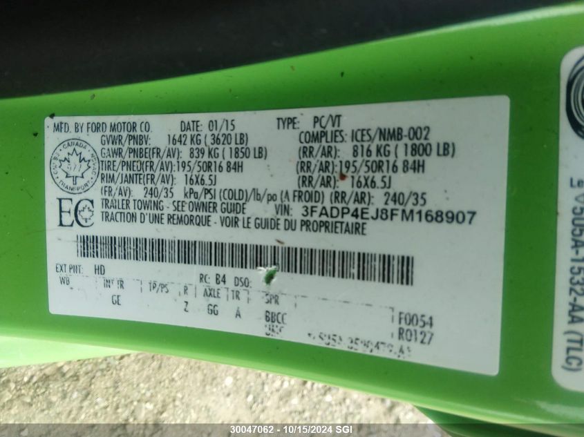 2015 Ford Fiesta Se VIN: 3FADP4EJ8FM168907 Lot: 30047062
