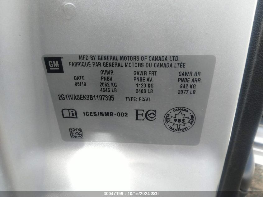 2011 Chevrolet Impala Ls VIN: 2G1WA5EK9B1107305 Lot: 30047199