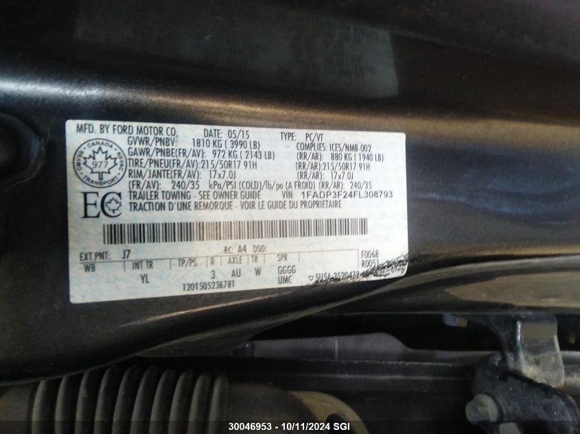 1FADP3F24FL308793 2015 Ford Focus Se