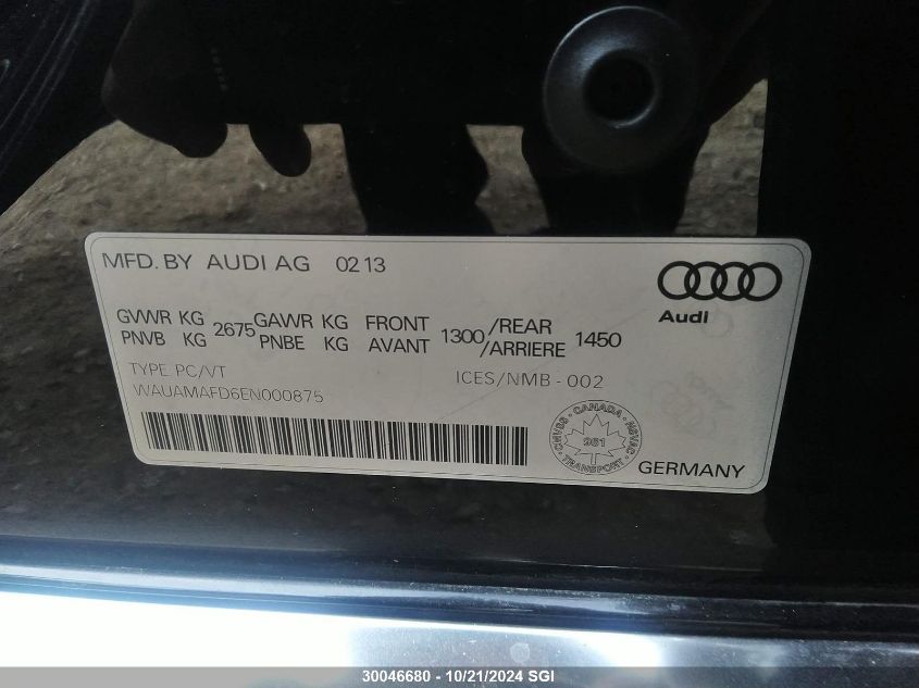 2014 Audi A8 Tdi/Quattro VIN: WAUAMAFD6EN000875 Lot: 30046680