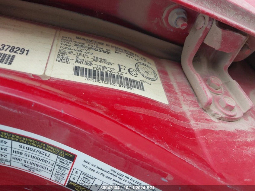 2012 Nissan Versa S/Sl VIN: 3N1BC1CP5CL378291 Lot: 30047504