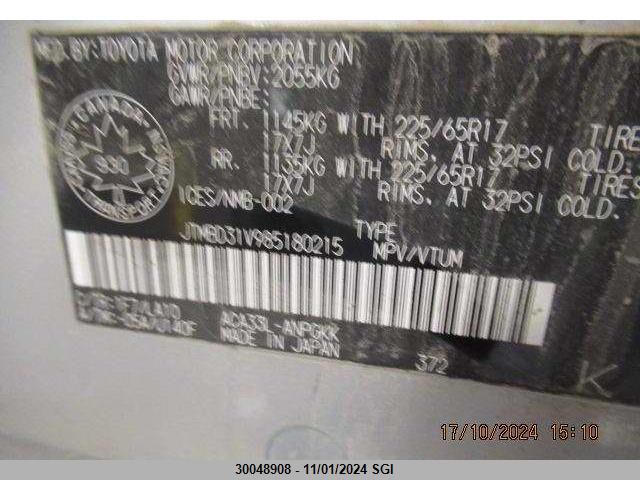 2008 Toyota Rav4 Limited VIN: JTMBD31V985180215 Lot: 30048908