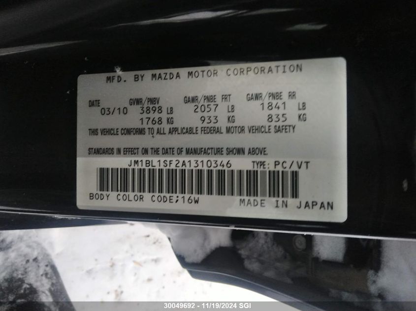 2010 Mazda 3 I VIN: JM1BL1SF2A1310346 Lot: 30049692