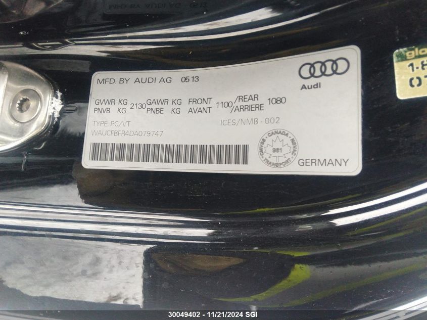 2013 Audi A5 Premium VIN: WAUCFBFR4DA079747 Lot: 30049402