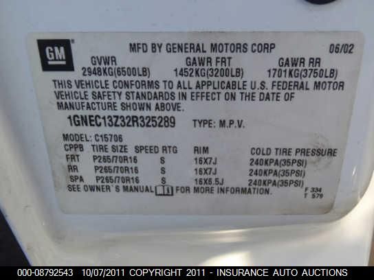 2002 Chevrolet Tahoe C1500 VIN: 1GNEC13Z32R325289 Lot: 8792543