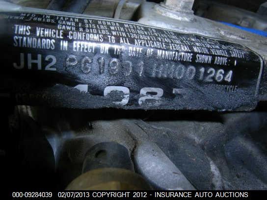 1987 Honda Cbr600F VIN: JH2PC1901HM001264 Lot: 9284039