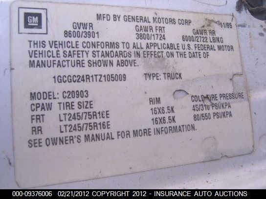 1996 Chevrolet Gmt-400 C2500 VIN: 1GCGC24R1TZ105009 Lot: 9376006