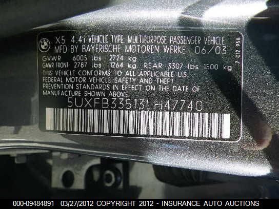 5UXFB33513LH47740 2003 BMW X5 4.4I