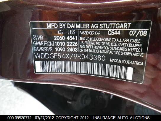 2009 Mercedes-Benz C300 300 VIN: WDDGF54X79R043380 Lot: 9520772