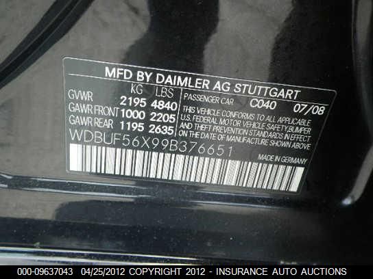 2009 Mercedes-Benz E350 VIN: WDBUF56X99B376651 Lot: 9637043