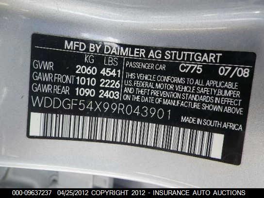 2009 Mercedes-Benz C300 300 VIN: WDDGF54X99R043901 Lot: 9637237