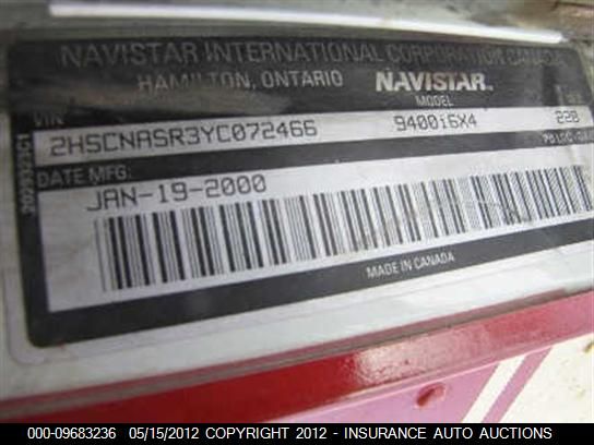 2000 International 9400 I VIN: 2HSCNASR3YC072466 Lot: 9683236