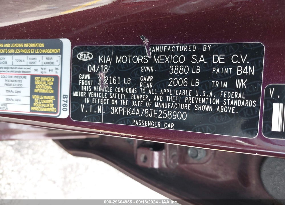 2018 KIA FORTE LX VIN: 3KPFK4A78JE258900