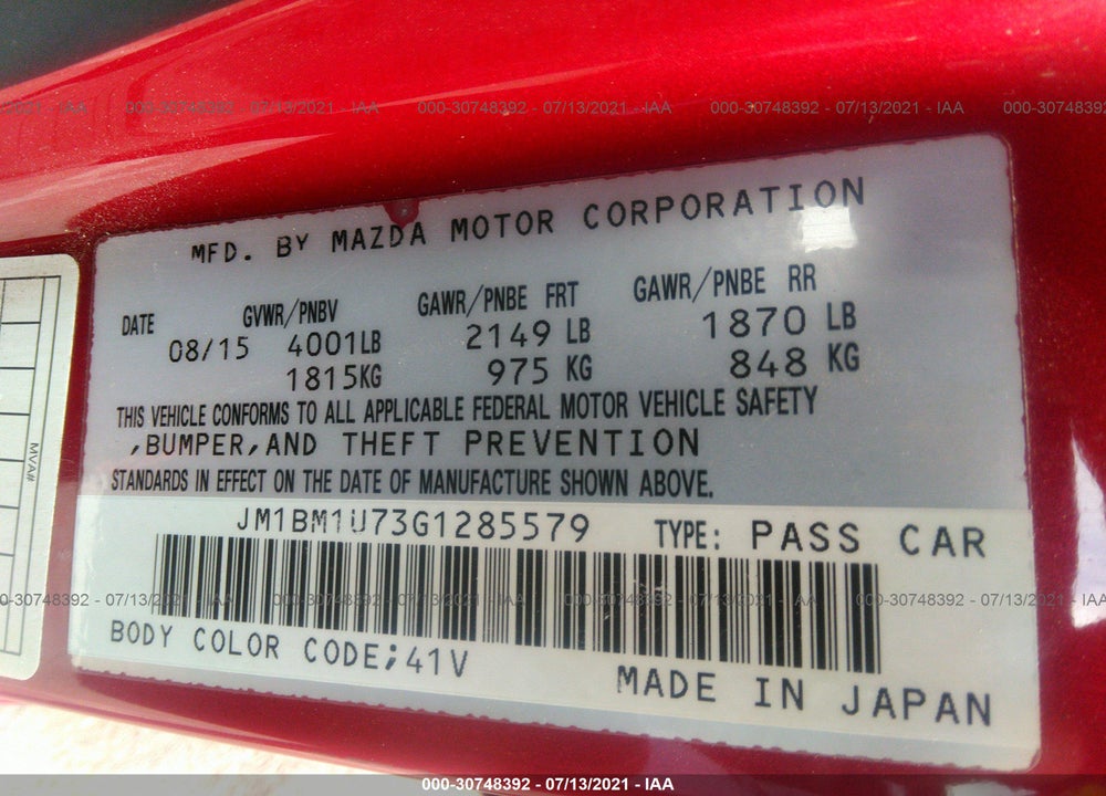 2016 MAZDA 3 I SPORT VIN: JM1BM1U73G1285579