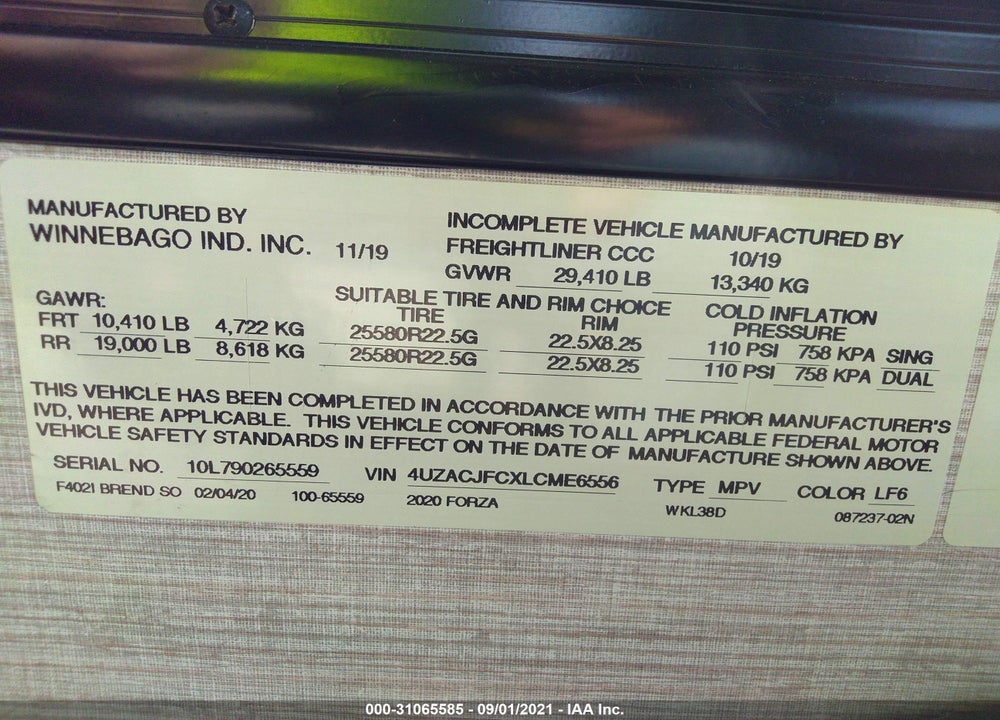 2020 FREIGHTLINER CHASSIS XC VIN: 4UZACJFCXLCME6556
