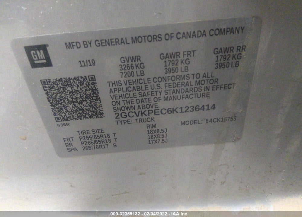 2019 CHEVROLET SILVERADO 1500 LD LT VIN: 2GCVKPEC6K1236414