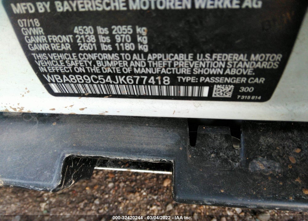 2018 BMW 330I VIN: WBA8B9C54JK677418