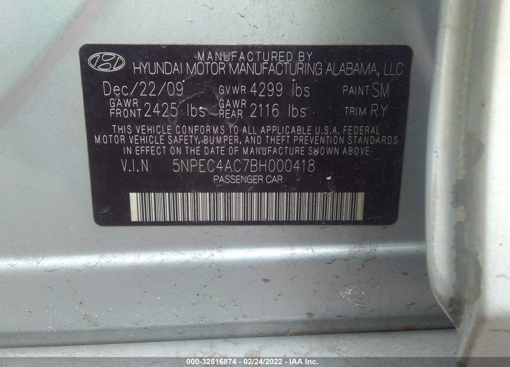 2011 HYUNDAI SONATA LIMITED VIN: 5NPEC4AC7BH000418
