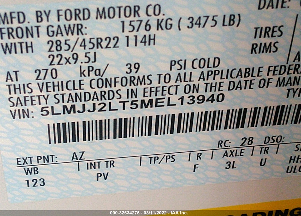 2021 LINCOLN NAVIGATOR VIN: 5LMJJ2LT5MEL13940
