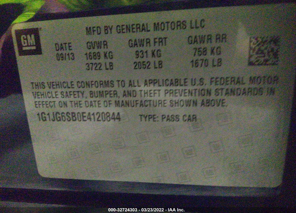 2014 CHEVROLET SONIC RS AUTO VIN: 1G1JG6SB0E4120844