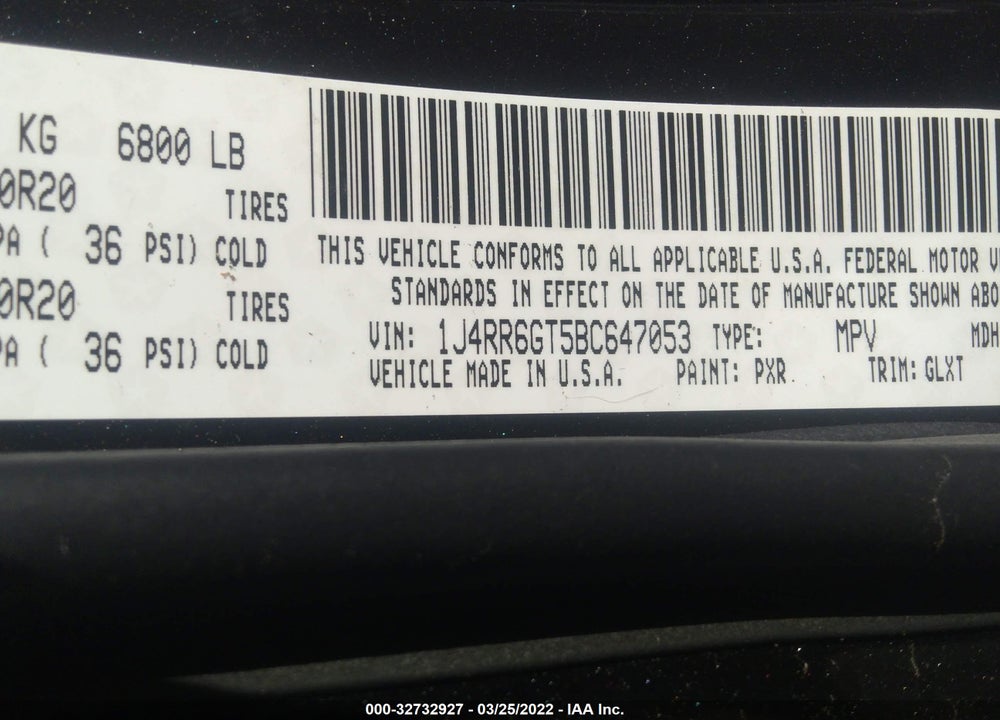 2011 JEEP GRAND CHEROKEE OVERLAND VIN: 1J4RR6GT5BC647053