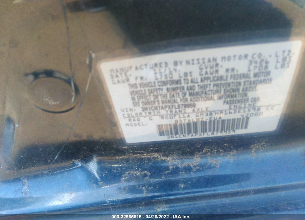 2015 NISSAN VERSA 1.6 SV VIN: 3N1CN7APXFL879959