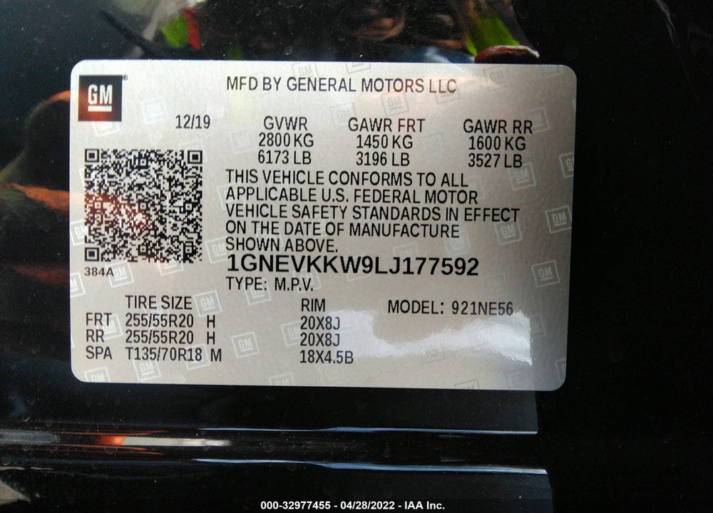 2020 CHEVROLET TRAVERSE AWD PREMIER VIN: 1GNEVKKW9LJ177592
