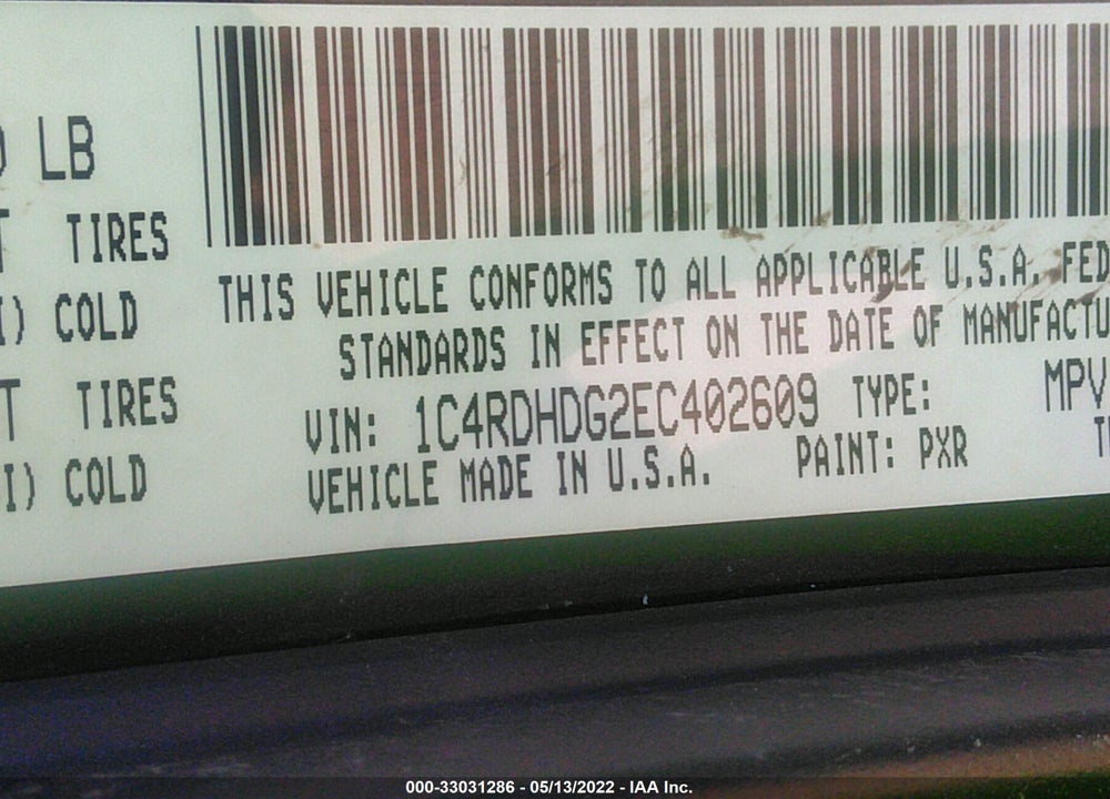 2014 DODGE DURANGO VIN: 1C4RDHDG2EC402609