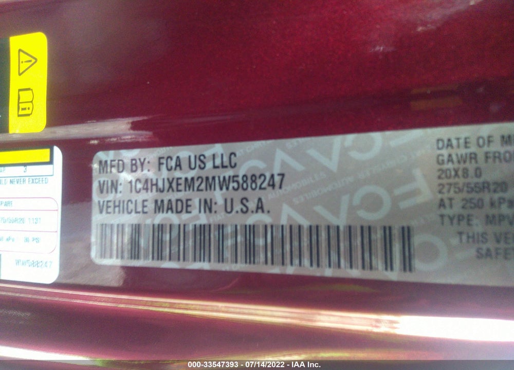 2021 JEEP WRANGLER UNLIMITED HIGH ALTITUDE 4X4 VIN: 1C4HJXEM2MW588247