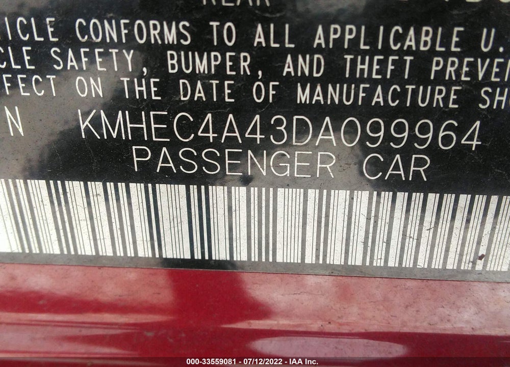 2013 HYUNDAI SONATA HYBRID LIMITED VIN: KMHEC4A43DA099964