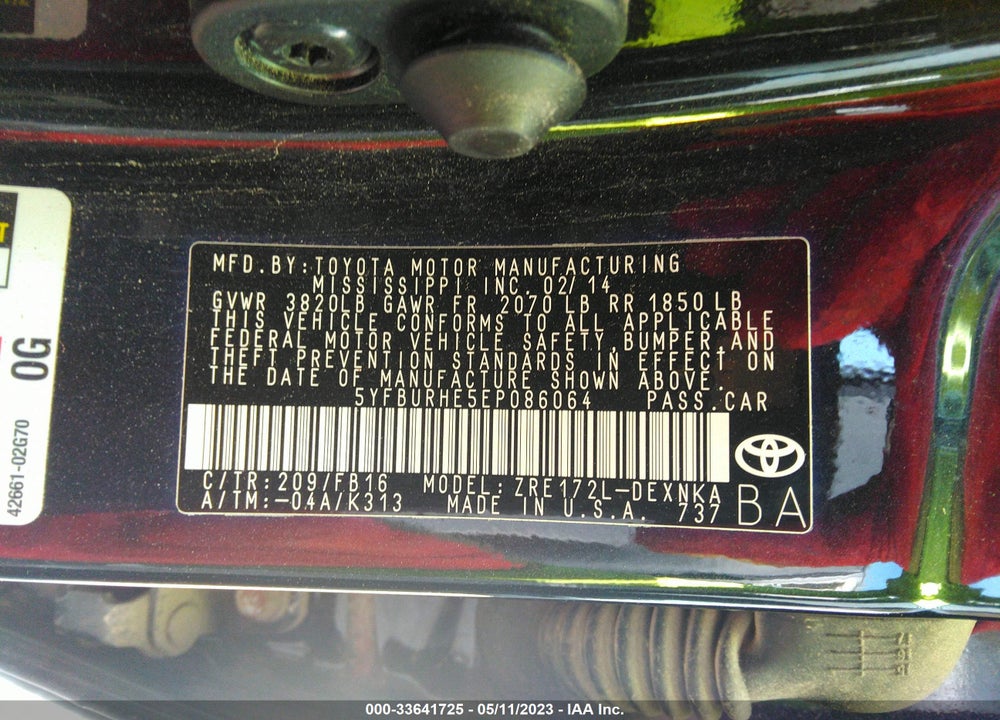 2014 TOYOTA COROLLA LE VIN: 5YFBURHE5EP086064