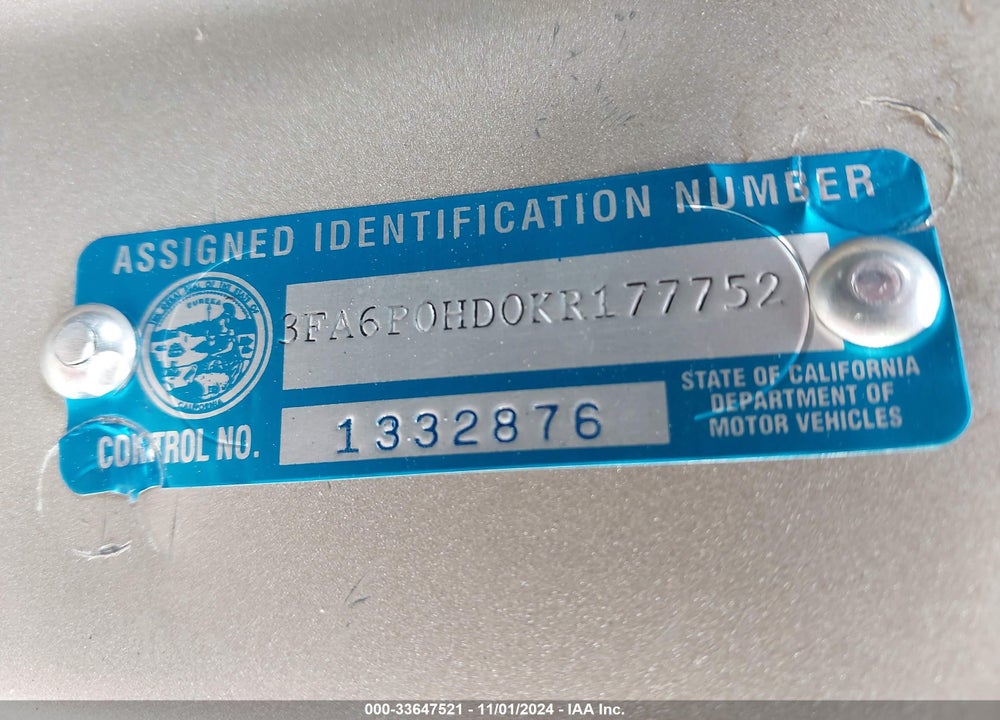 2019 FORD FUSION SE VIN: 3FA6P0HD0KR177752