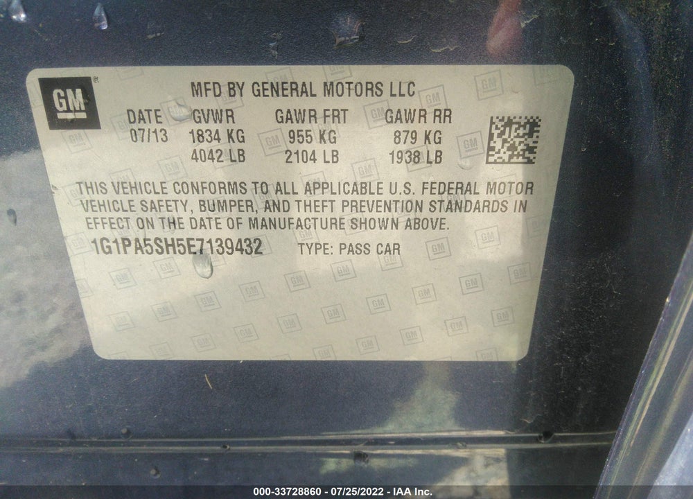 2014 CHEVROLET CRUZE LS AUTO VIN: 1G1PA5SH5E7139432