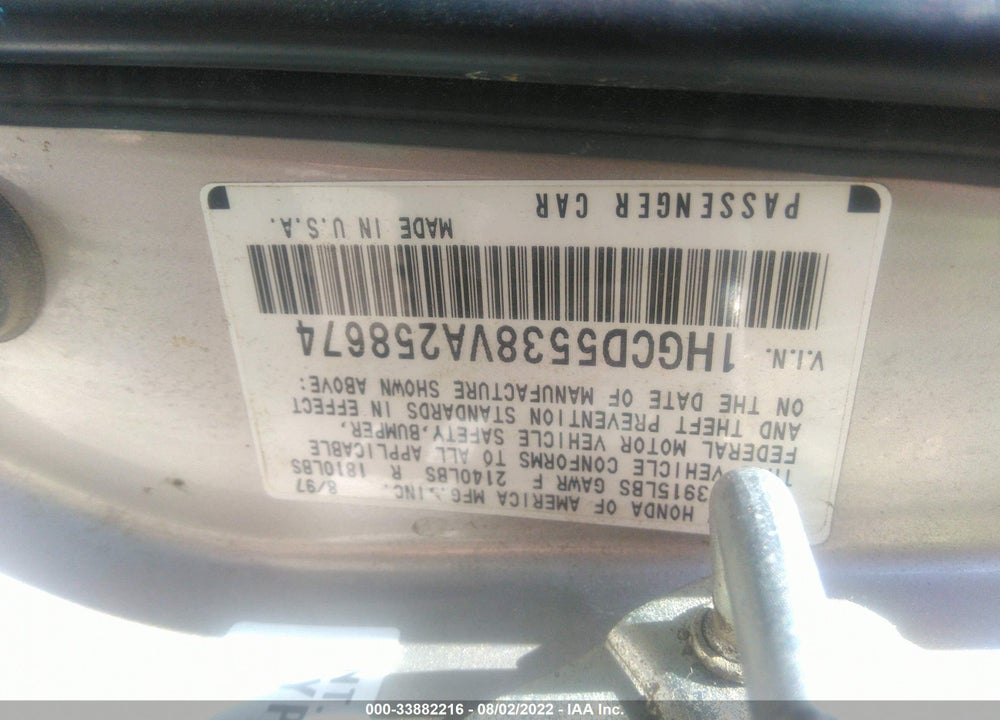 1997 HONDA ACCORD SDN LX VIN: 1HGCD5538VA258674