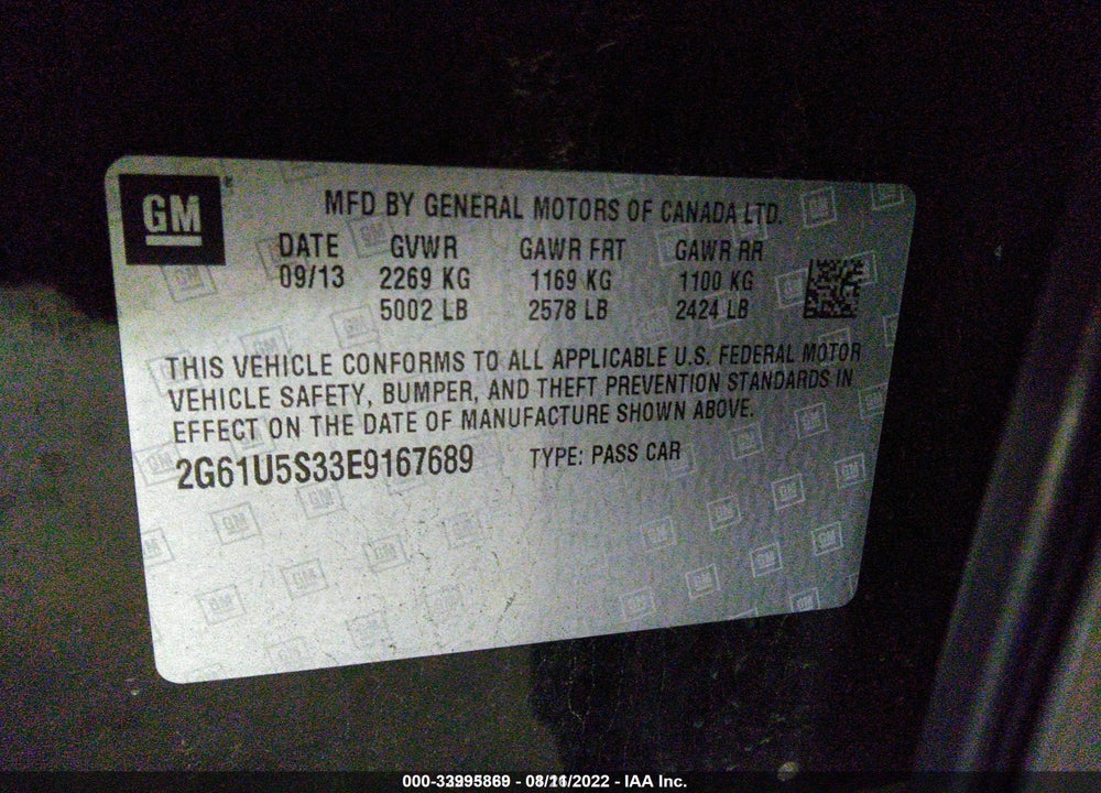 2014 CADILLAC XTS W20 LIVERY PACKAGE VIN: 2G61U5S33E9167689