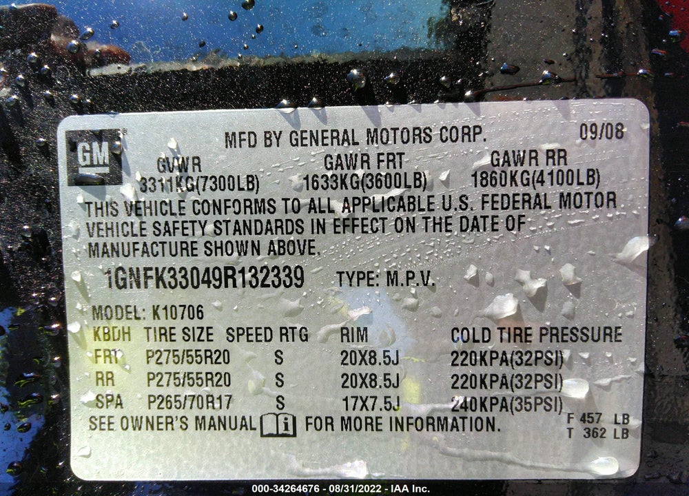 2009 CHEVROLET TAHOE LTZ VIN: 1GNFK33049R132339