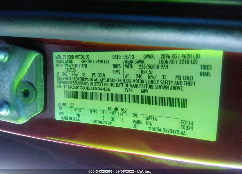 2014 FORD ESCAPE SE VIN: 1FMCU0GX4EUA04455