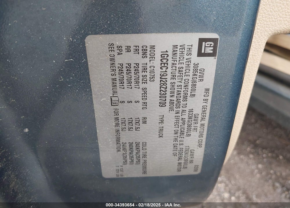 2008 CHEVROLET SILVERADO VIN: 1GCEC19J28Z230709