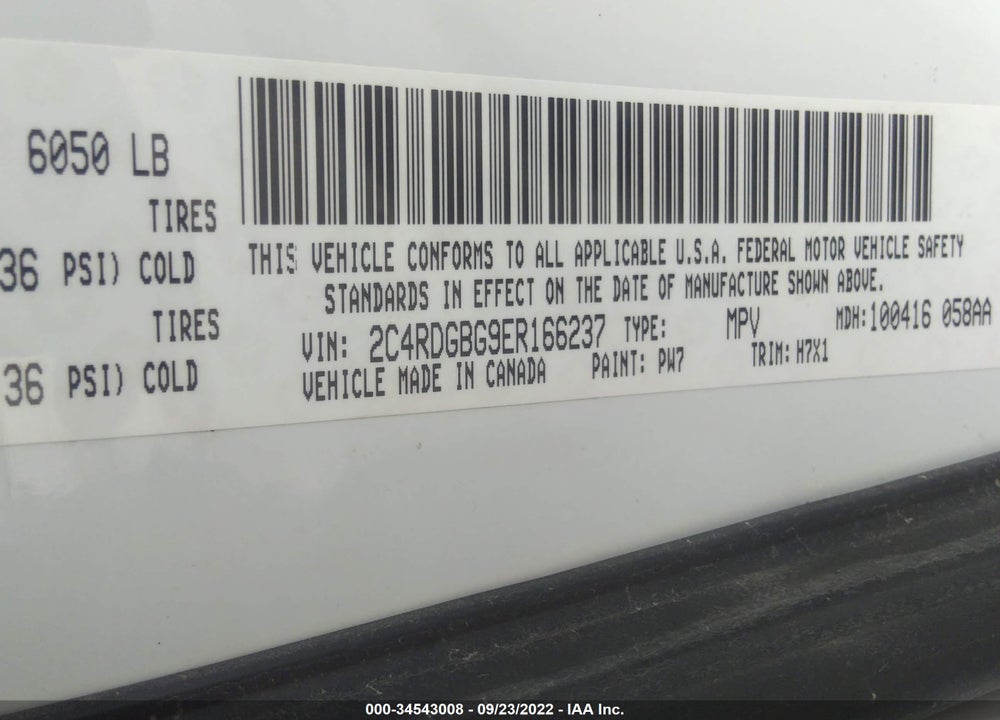 2014 DODGE GRAND CARAVAN AVP/SE VIN: 2C4RDGBG9ER166237