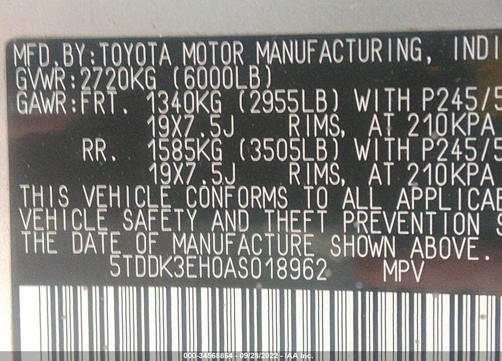 2010 TOYOTA HIGHLANDER LIMITED V6 VIN: 5TDDK3EH0AS018962