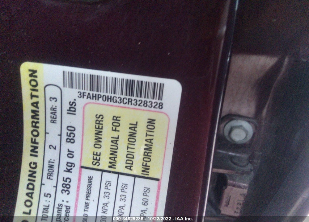 2012 FORD FUSION SE VIN: 3FAHP0HG3CR328328