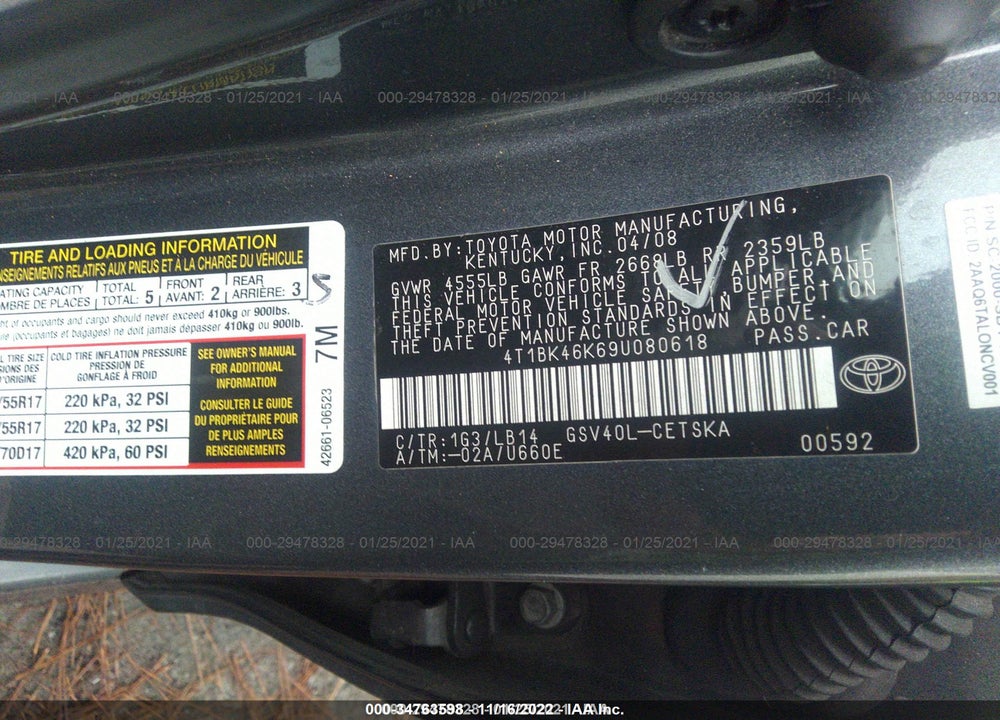 2009 TOYOTA CAMRY SE V6 VIN: 4T1BK46K69U080618