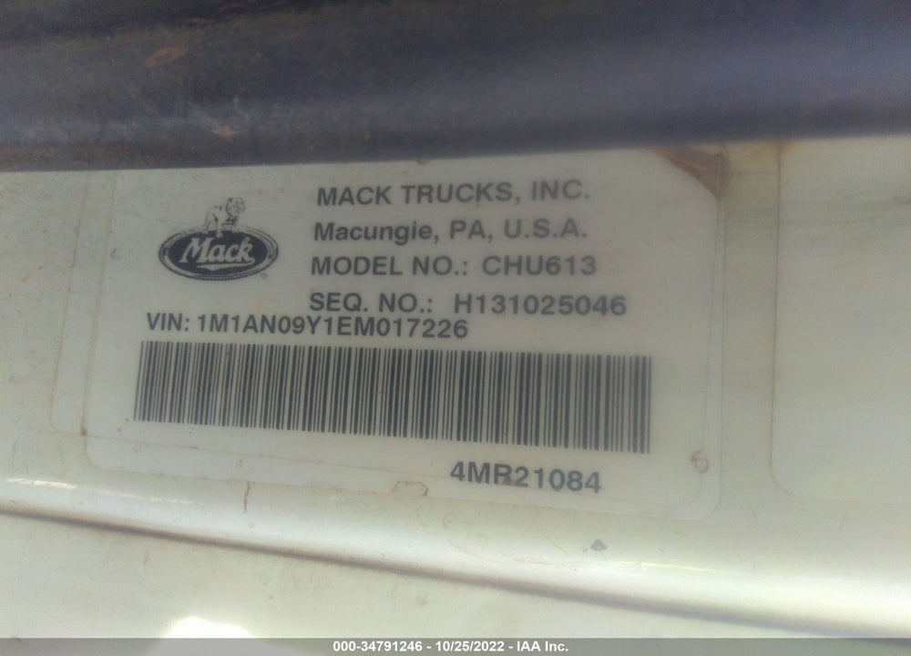 2014 MACK CHU613 CHU600 VIN: 1M1AN09Y1EM017226