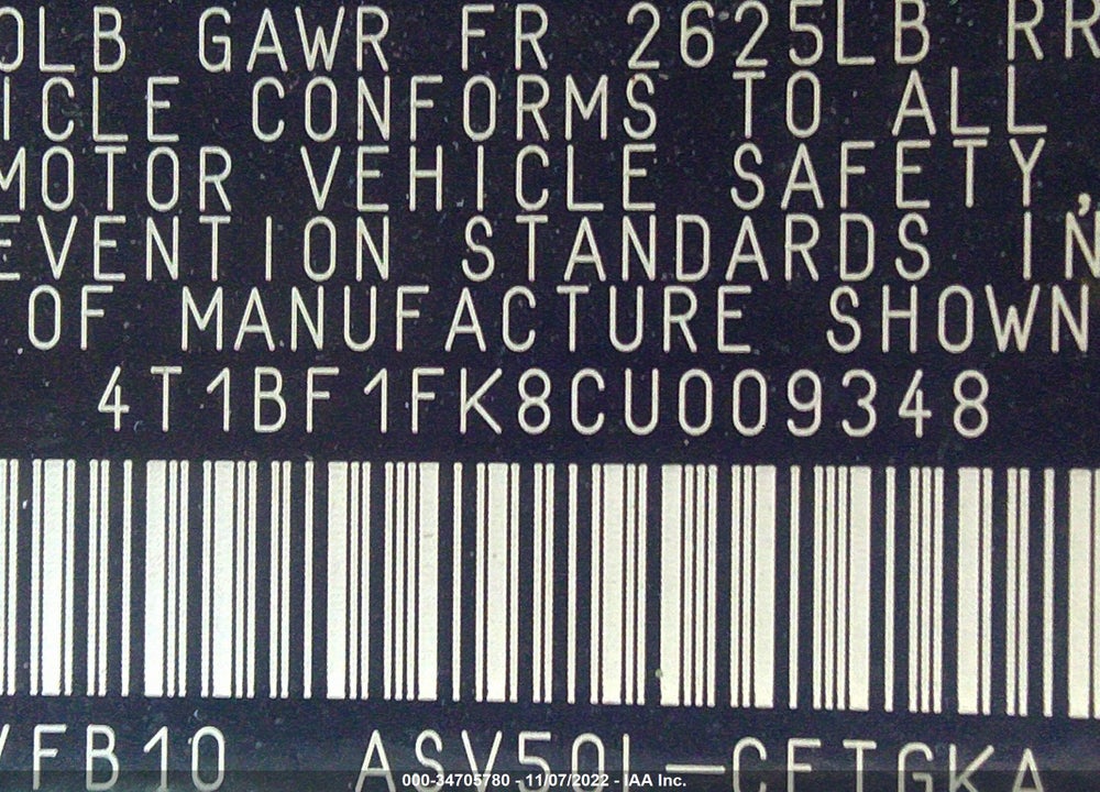 2012 TOYOTA CAMRY XLE VIN: 4T1BF1FK8CU009348